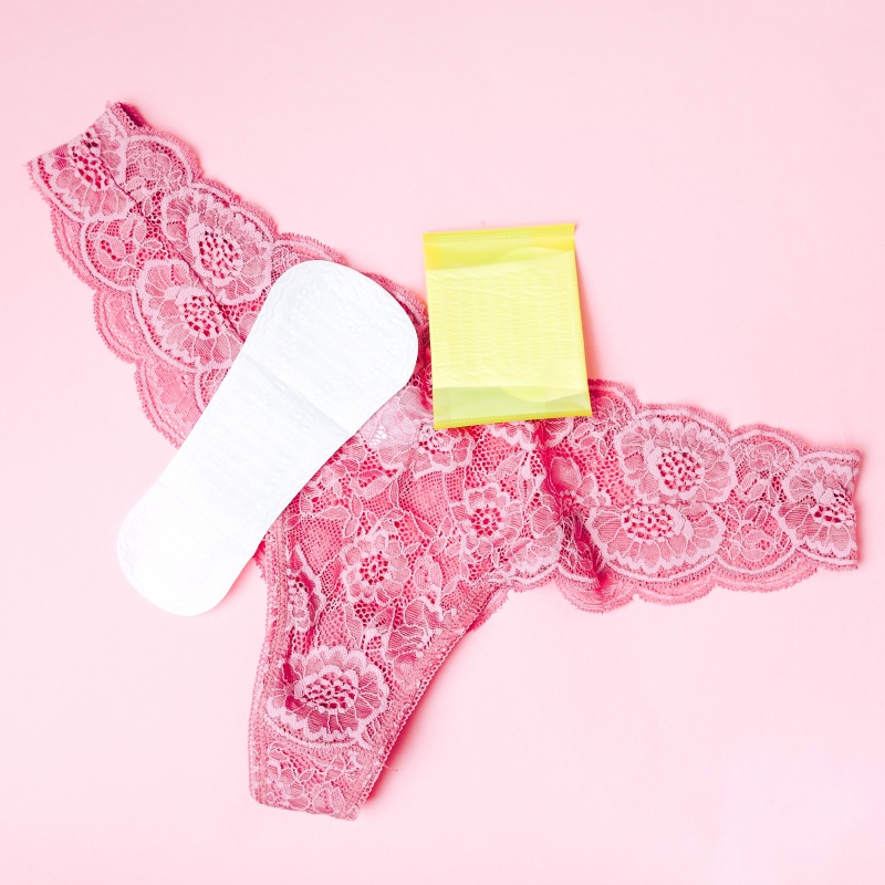 sanitary napkin with underwear on a pink background, health care, monthly protection, reliable friend